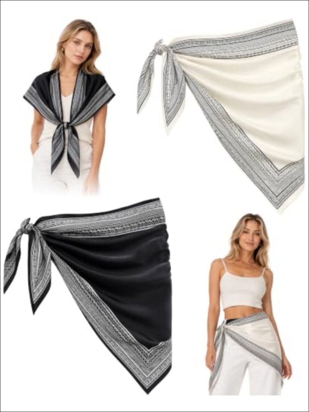 Satin Triangle Scarf Belt Waist Wrap Set of 2 Boho Hip Scarves